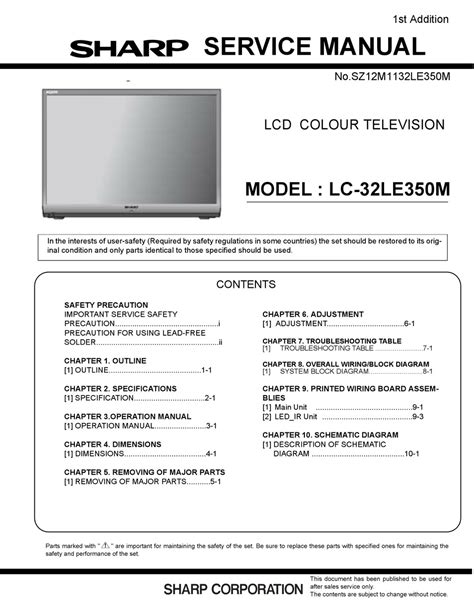 Sharp lc 32le350m lcd tv service manual. - Beer johnston vector mechanics solution manual 2.