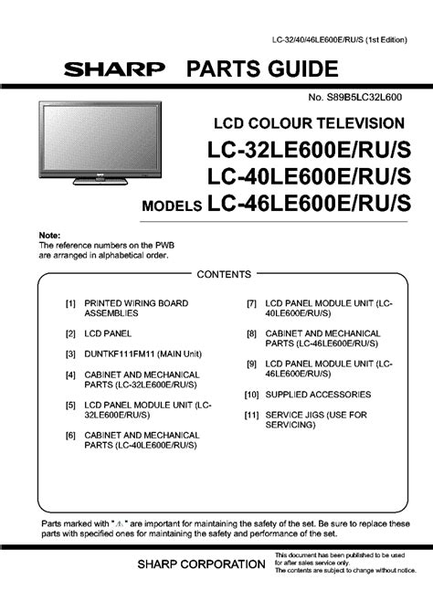 Sharp lc 32le600e ru s tv manuale di servizio. - Fisher and paykel freestanding oven manual.