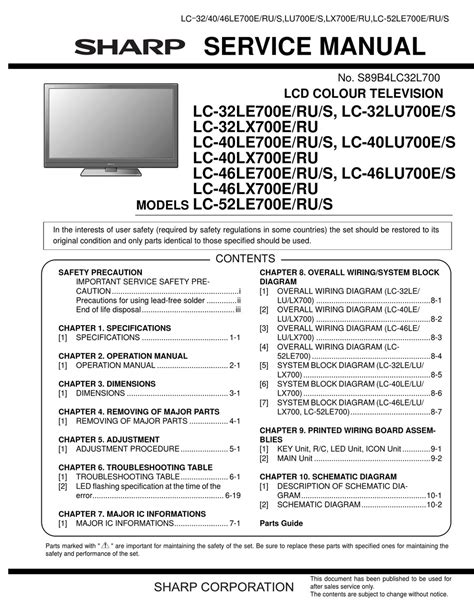 Sharp lc 32le700e ru lc 52le700e tv service manual download. - Cwsp certified wireless security professional official study guide exam pw0 200.