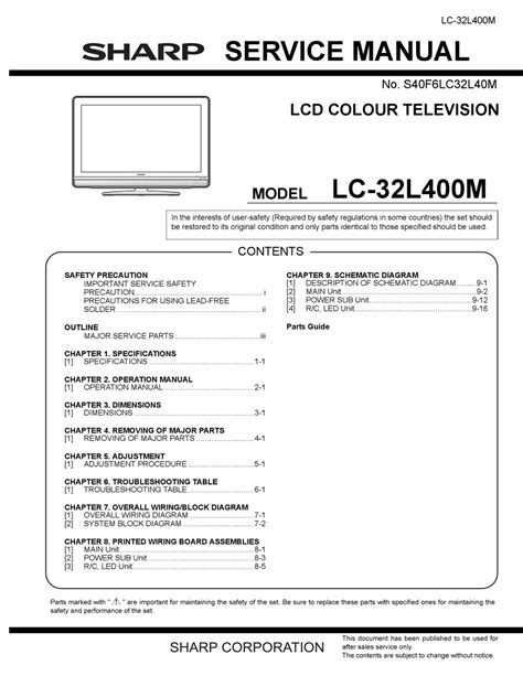 Sharp lc 32m400m lcd tv service manual. - Handbook for lay self supporting workers by colin d standish.