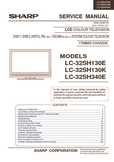 Sharp lc 32sh130e lc 32sh130k lcd fernseher service handbuch. - Sony cycle energy battery charger manual.