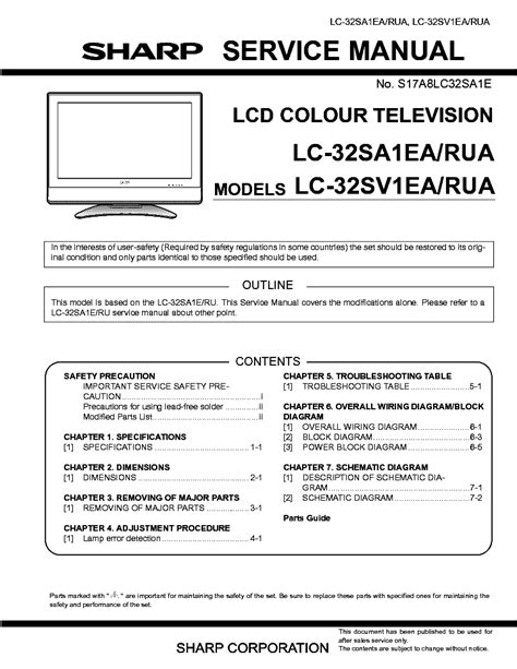 Sharp lc 32sv1ea rua lc 32sa1ea rua lcd tv service manual. - Thermo scientific precision model 818 incubator manual.