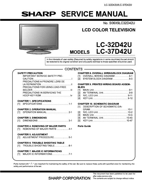 Sharp lc 37sh12u lcd tv service manual. - Call me francis tucket study guide.
