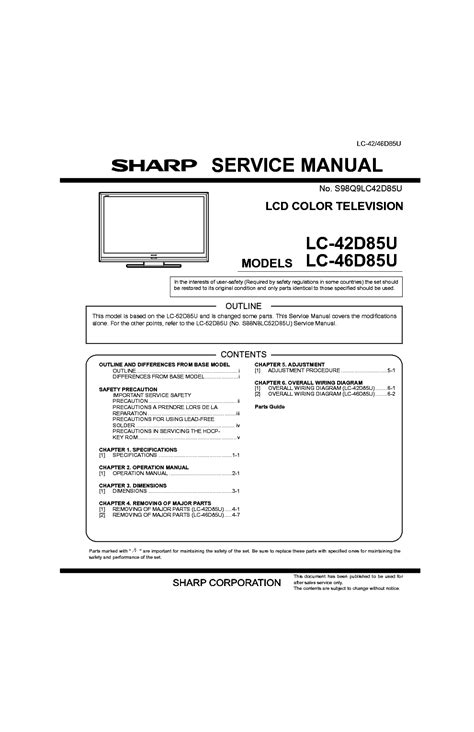 Sharp lc 42d85u 46d85u service manual repair guide. - Macromedia flash mx developers guide by p s woods.