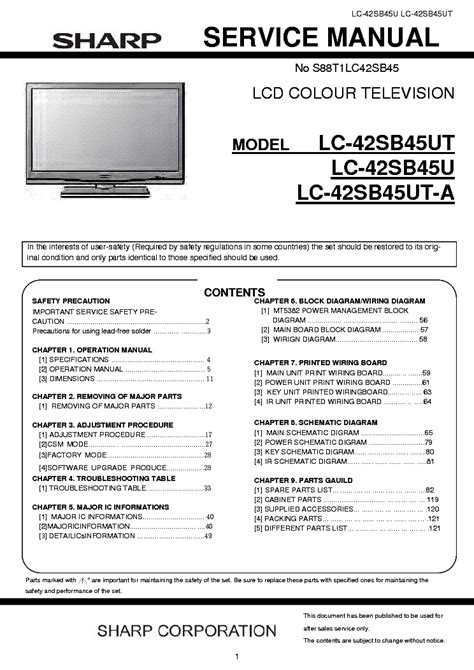 Sharp lc 42sb45ut lcd tv service manual. - Briggs and stratton engine rebuild manual.