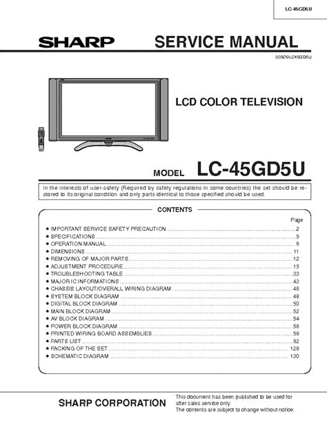 Sharp lc 45gd5u service manual repair guide. - Kyocera paper feeder pf 7 laser printer service repair manual.