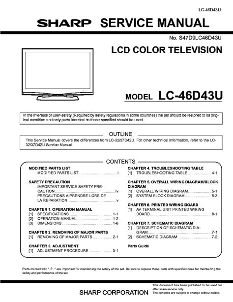 Sharp lc 46d43u lcd tv service manual download. - 2001 audi a4 air pump manual.