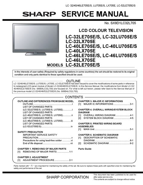 Sharp lc 46lx705e s lc 52le705e s manuale di servizio tv. - Downfall of a negative mind self help guide.