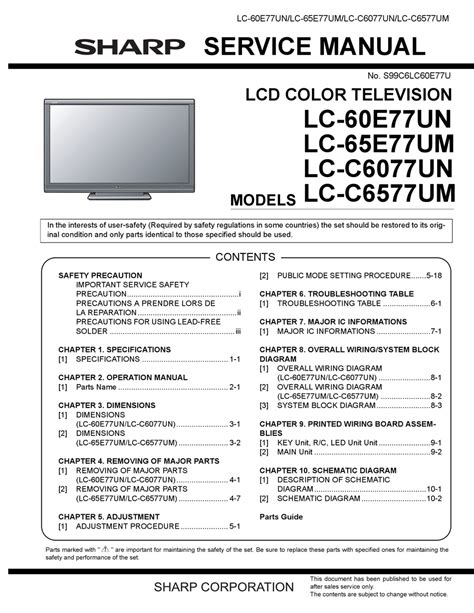 Sharp lc 60e77un lc 65e77um lcd tv service manual. - Edelbrock avs carburetor service owners manual.