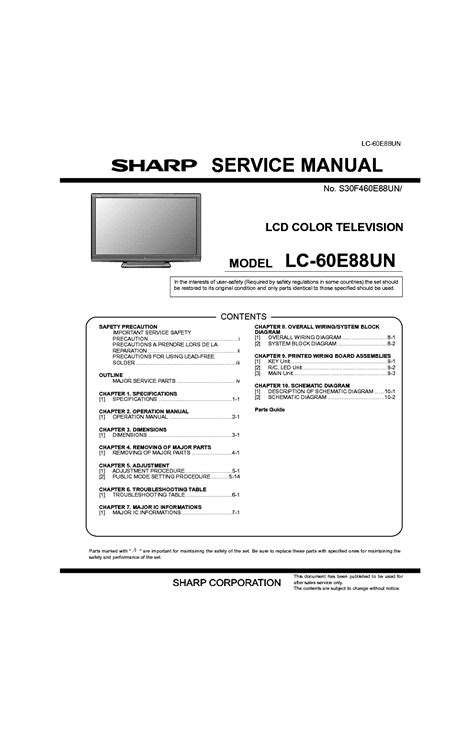 Sharp lc 60e88un service manual repair guide. - The manager s pocket guide to public presentations.