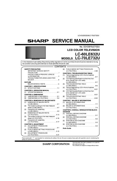 Sharp lc 60le632u lc 70le732u tv service manual download. - Polaris 2011 razor 800 owners manual.