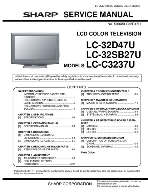 Sharp lcd tv manual de servicio. - Samsung le37a457c1d tv service manual download.