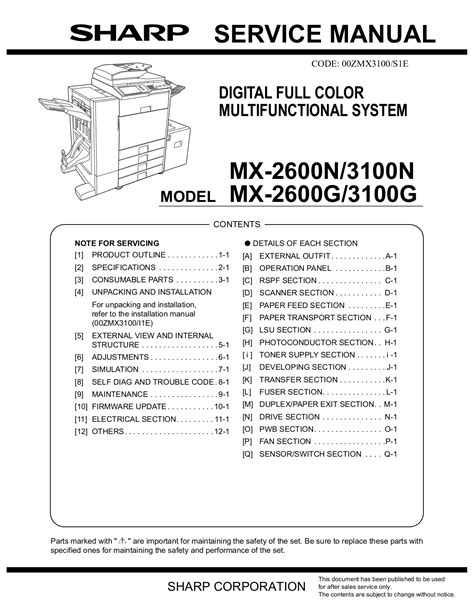 Sharp mx 2600n 3100n mx 2600g 3100g service manual. - Manuale del laser imager kodak dry view 6800.