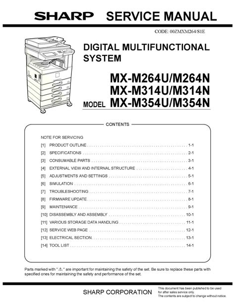 Sharp mx m264n mx 314n mx 354n service manual parts list. - Homelite 1800 watt generator subaru engine manual.