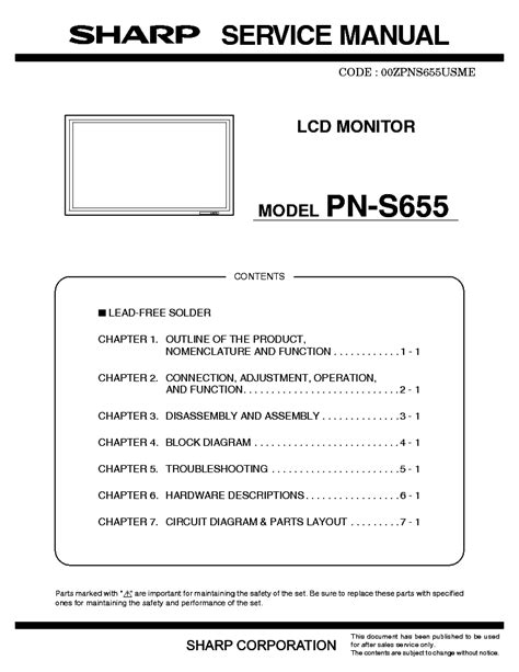 Sharp pn s655 lcd monitor service manual. - Manejo popular de los desastres naturales.