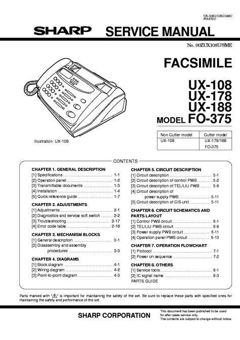 Sharp ux 108 178 188 fo 375 fax service manual. - Toyota forklift service manual 6fd 20.