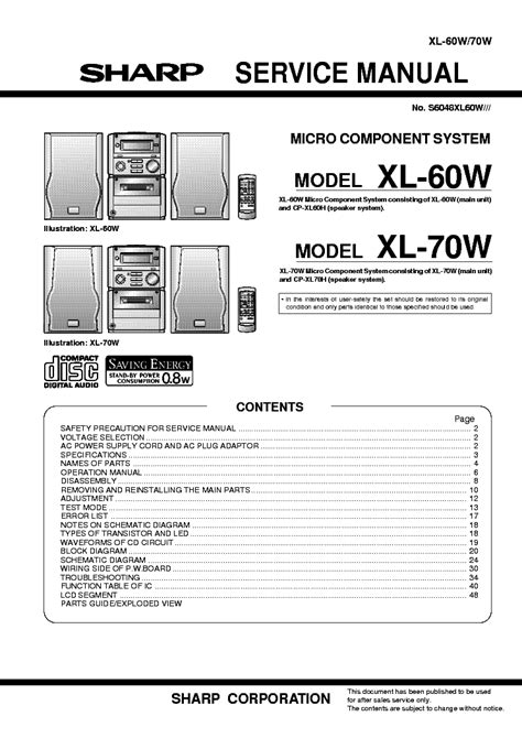 Sharp xl 60w xl 70w service manual. - Honda cb 500 t repair manual.