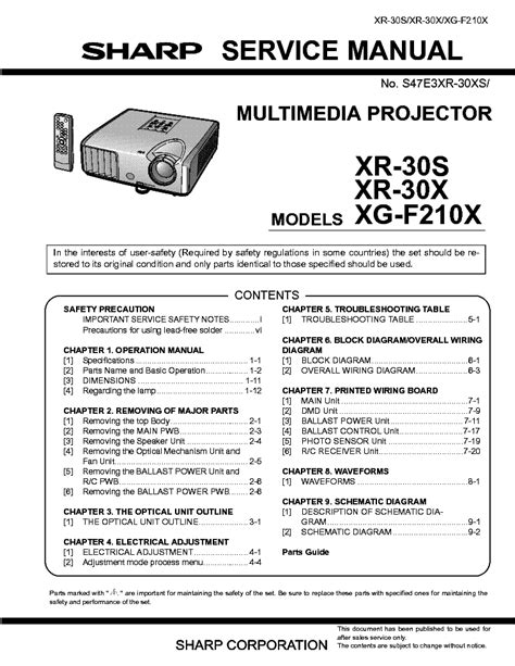 Sharp xr 30s xr 30x xg f210x manuale di servizio del proiettore. - Schema elettrico per landcruiser toyota fj75.