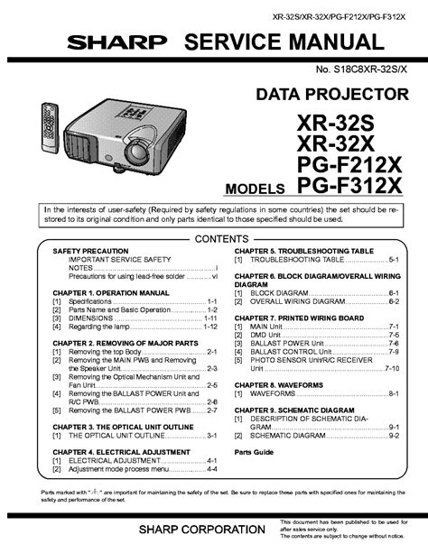 Sharp xr 32s l xr 32x l pg f212x l projector service manual. - Samsung dv431agp dv448aep guida di riparazione manuale di servizio.