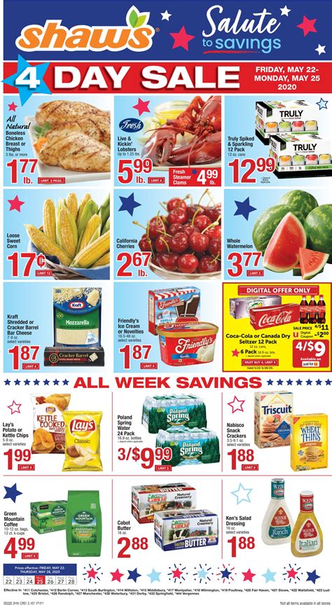 Shaws weekly ad. Shaw's is dedicated to being your one-stop-shop and provides a Coinstar and Western Union for your convenience. Check out our Weekly Ad for store savings, earn Gas Rewards with purchases, and download our Shaw's app for Shaws for U® personalized offers. For more information, visit or call (508) 775-3421. 