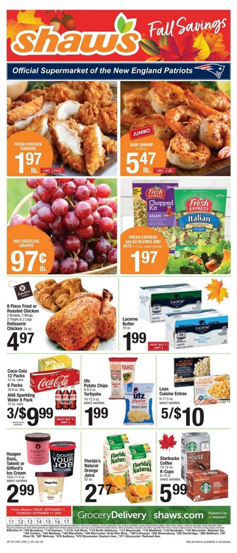 Use the arrows to flip through all of the pages of the Shaws Weekly Flyer. Plan your shopping trip ahead of time and get your coupons ready for the early Shaws flyer! Thanks to How To Shop For Free for the pictures! 2 Ads Available. Shaw's Ad 05/08/24 - 06/13/24 Click and scroll down. Shaw's Ad 05/17/24 - 05/23/24 Click and scroll down.