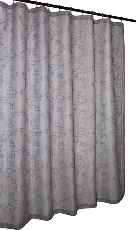 Sheer Fabric Shower Curtain Grey Embroidered Design Metallic …