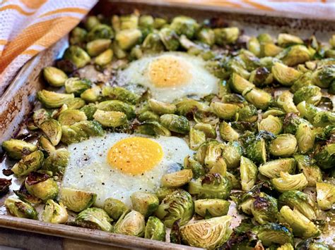 Sheet Pan Brussels Sprouts with Sunny Side Eggs - Joy Bauer