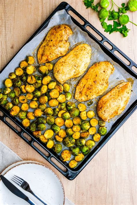 Sheet Pan Roasted Chicken Thighs with Brussels Sprouts