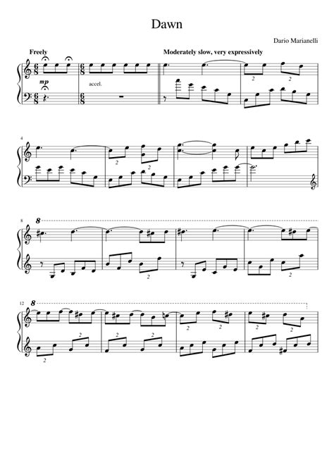 Sheet music: Dawn (Piano solo)