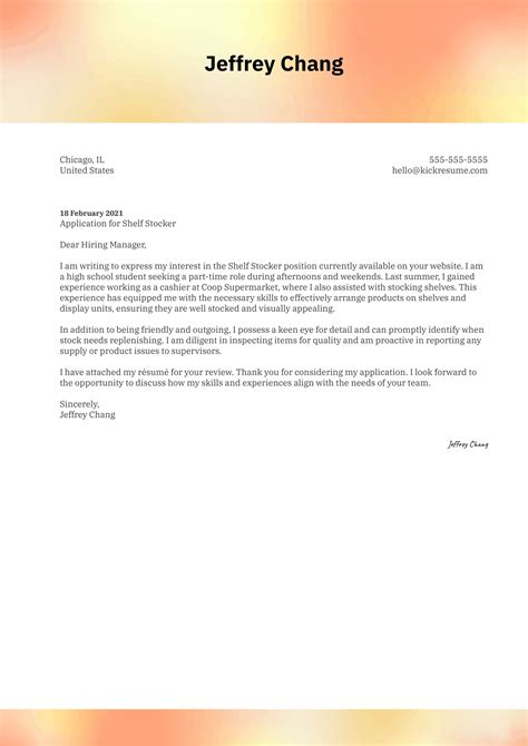 Shelf Stocker Cover Letter Sample Kickresume