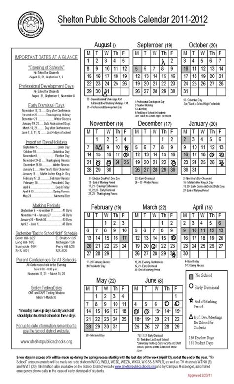 Shelton Public Schools Calendar