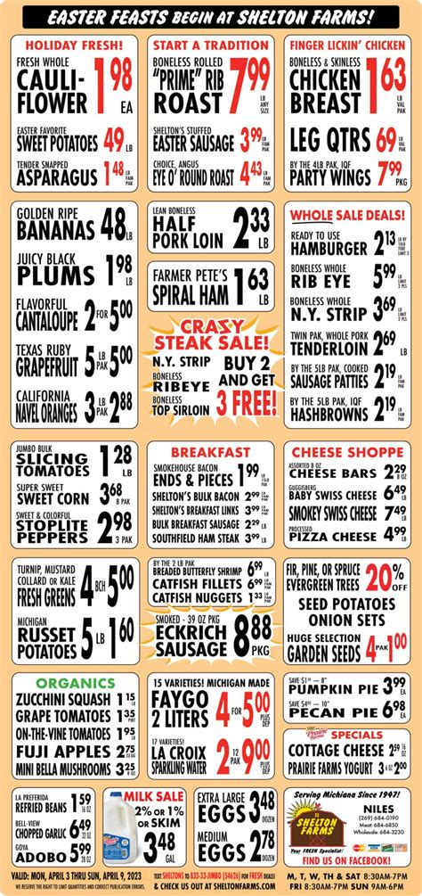 Shelton farms weekly ad. See the latest ️ weekly ads for grocery and retail stores near you. Ads for this week and ️ early weekly ad previews for next week! Skip to content. Menu. Menu. Weekly Ads & Previews; ... Fleet Farm Ad (5/2/24 – 5/8/24) Preview! Food 4 Less Weekly Ad (5/1/24 – 5/7/24) Preview. 
