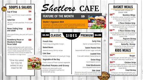 Shetlers cabool missouri. Mushroom Swiss Burger. $6.79. 1/2 lb. of beef grilled to perfection topped with Swiss cheese & tender mushrooms. Shetler's Western Burger. $6.79. 1/3 lb. burger topped with pepper- jack cheese, BBQ sauce, & an onion ring. Patty Melt. $6.79. Grilled hamburger with grilled onions & Swiss cheese served on wheat toast. 