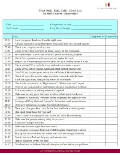 Shift Checklist Template