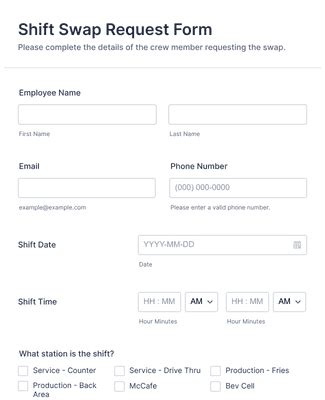 Shift Swap Request Form Template JotForm