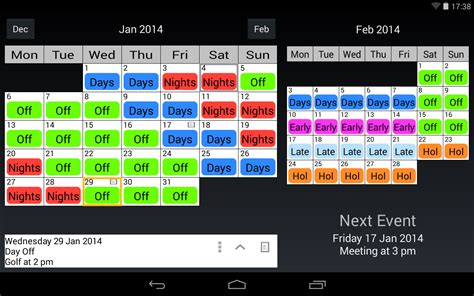 Shift Work Calendar Android Apps on Google Play