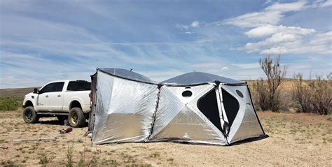 It is a high-tech, weather-insulated tent that takes just 5 minutes to set up, without requiring any poles or additional support. The entire tent is constructed from three-layer, insulated and UV-reflective nylon. This nylon covering can reflect the sun's rays to keep inner environment cool in summer and warm during winter.