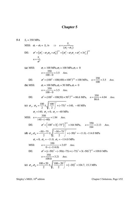 Shigleys Mechanical Engineering Design 9th Edition Solutions Manual Chapter 5