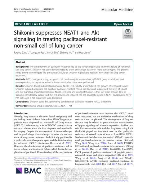 Shikonin suppresses NEAT1 and Akt signaling in treating …