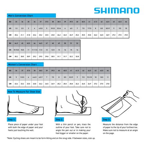 Shimano Size Chart