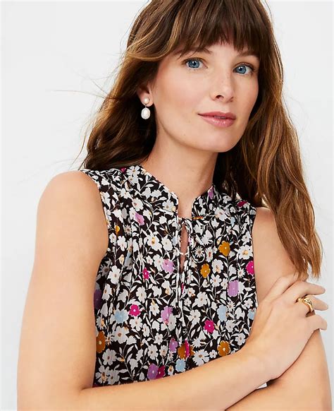 Shimmer Floral Clip Dot Bow Neck Shell - anntaylor.com