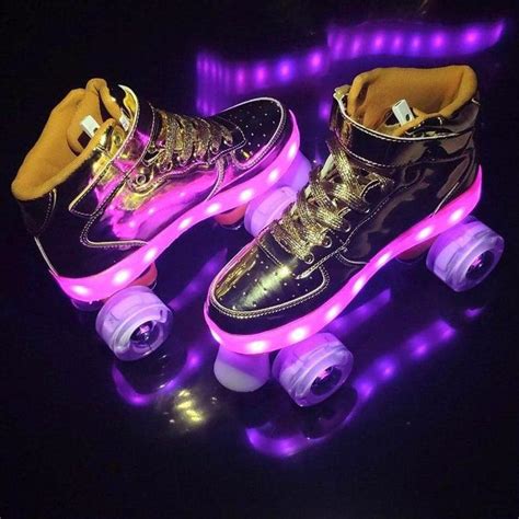 Shiny Roller Skates with Lights for Skating Arenas and Parties Gold