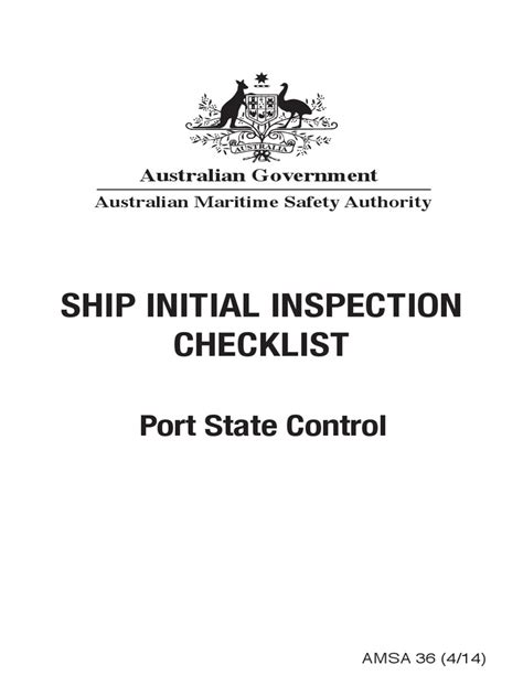 Ship Initial Inspection Checklist Port State Control Amsa