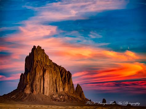 Ship Rock Landform In New Mexico At Sunset - drone shot