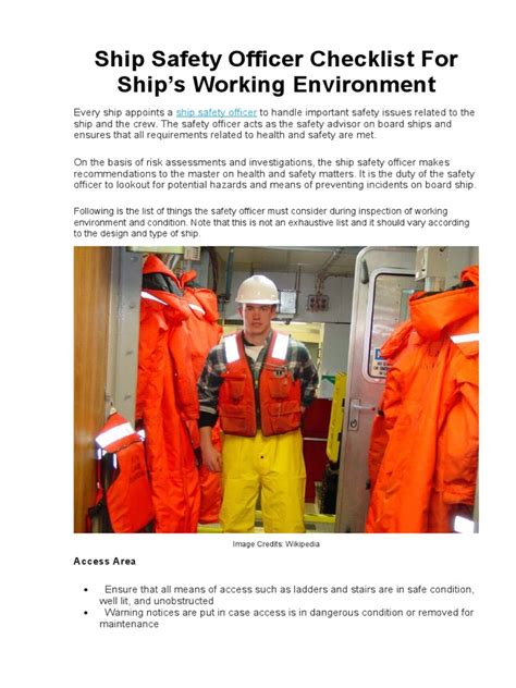 Ship Safety Officer Checklist For Ship