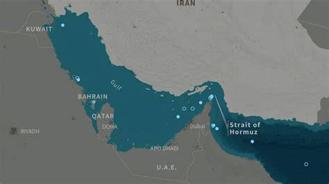 Ship fire rocks Hormuz Channel while US-Iran offensives increase.