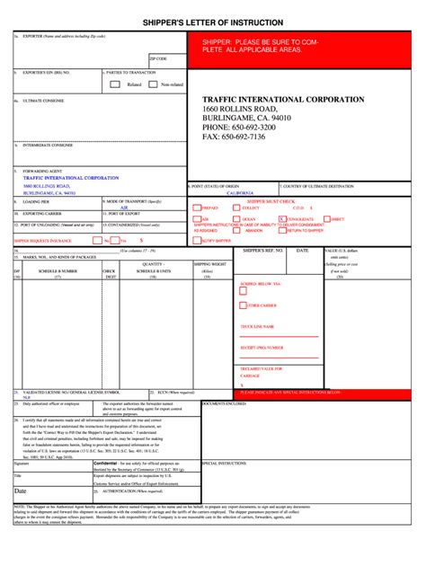 Shipper Letter of Instruction Form Fill Out and Sign Printable PDF