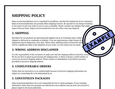 Shipping Policy Template Copy And Paste