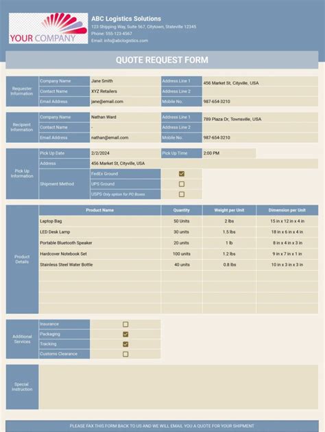 Shipping Quote Request Form Template Coefficient