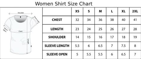 Shirt Size Women Chart